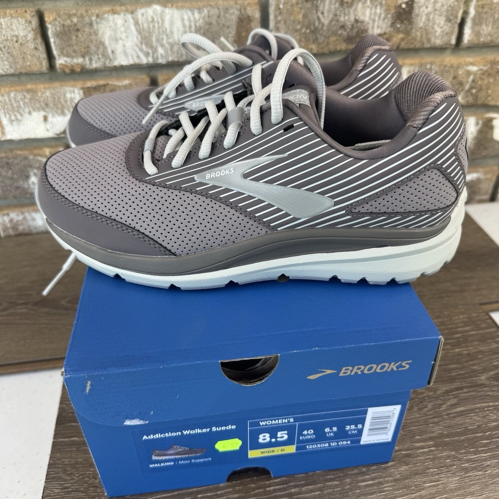 Brooks Addiction Walker Suede Shoes Women's Sz 8.5D Wide Sneakers Walking Gray